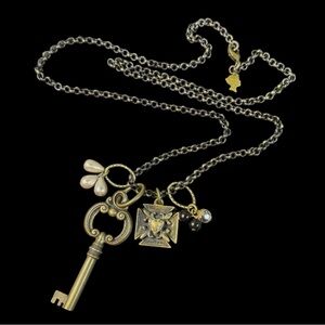 Vintage Angel Court Sacred Heart Cross Multi-Charm Pendant Bronze-Tone Necklace